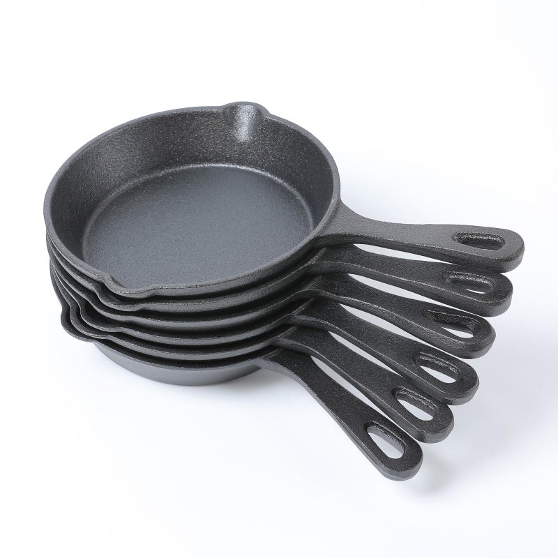 HAWOK Cast Iron Skillet Set 6 Pcs, Dia.6 Inch Round Pan, Cast Iron Server, Frying Pan, Pre-seasoned - Image 1